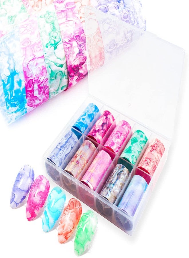 SILPECWEE 10 Sheets Nail Foil Transfer Stickers Shell Print Design Foil Nail Art Strips Starry Sky Star Nail Wraps Manicure Accessories - Image 1